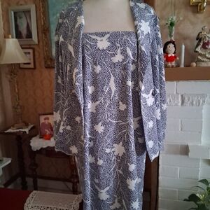 Blue & White Floral Robe and Slip Set
